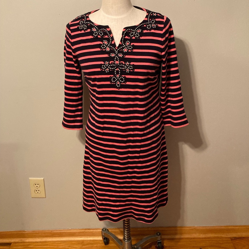 Talbots black/pink striped long sleeved dress sz. MP*